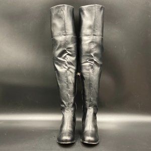 Black Round Toe Low Chunky Heels Riding Knee High Long Boots